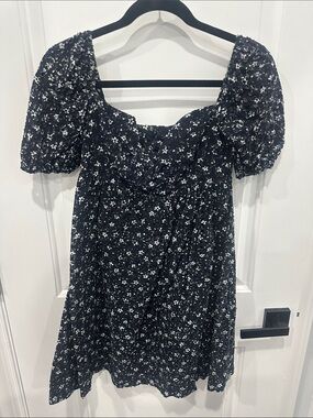 Maeve Navy Blue Floral Puff-Sleeve Mini Dress